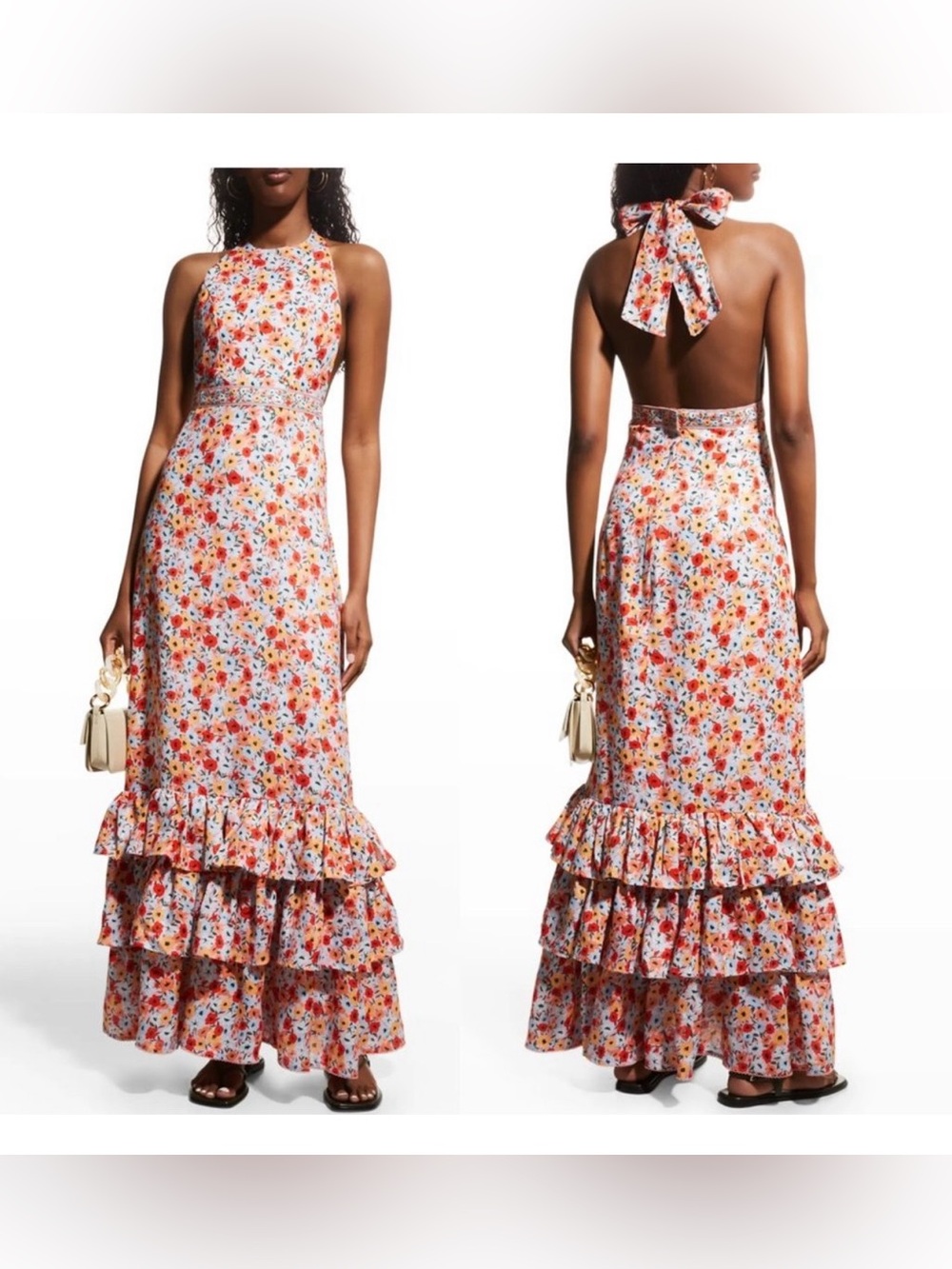 Agua By Agua Bendita Magnolia Printed Linen Halter Maxi Dress Size Small